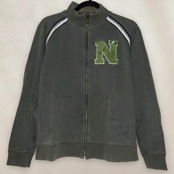 Y2K Nike Track Jacket Full Zip Silver Tag Distressed Letterman Patch Size Large - Picture 1 of 7